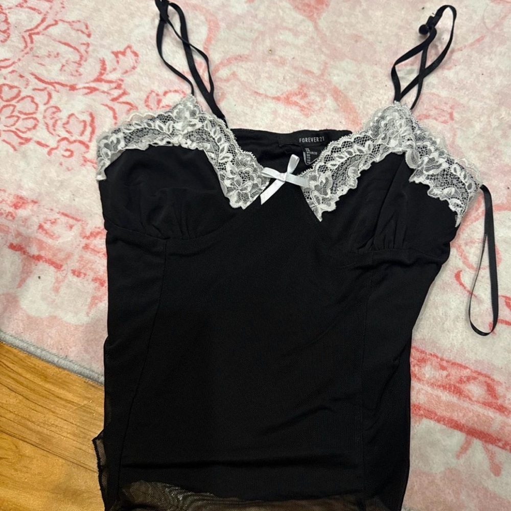 Forever 21 Black Cami with White Lace Trim